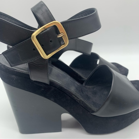 Celine Paris Chunky black suede & Leather Platform Heeled Sandals - Picture 10 of 14